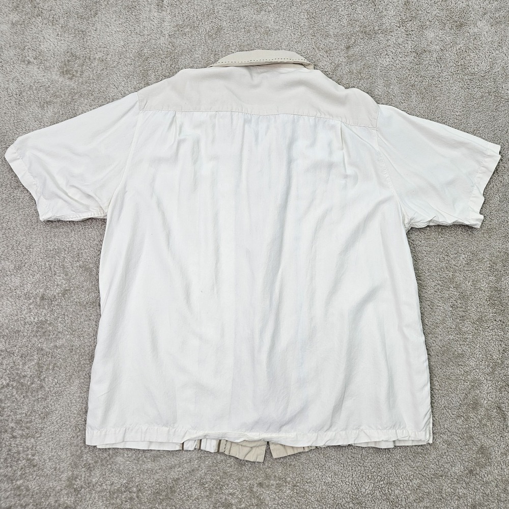 Caribbean Silk Camp Shirt Mens XL White Textured Stripe Resort Casual Summer - Picture 2 of 10
